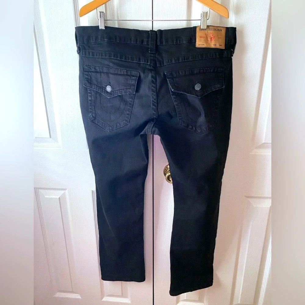 TRUE RELIGION Ricky Relaxed‎ Straight Leg Jeans in 2SB Body Rinse Black SZ 38/30